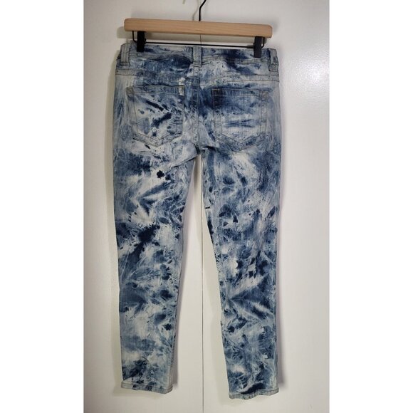 Hang Ten Juniors SZ 7 Y2K Acid Wash Bleach Dye Style Skinny Jeans - Picture 3 of 9